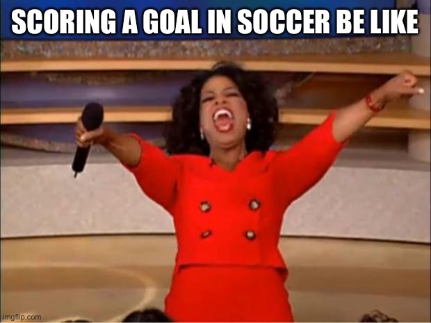 Woohoo! | SCORING A GOAL IN SOCCER BE LIKE | image tagged in memes,oprah you get a | made w/ Imgflip meme maker