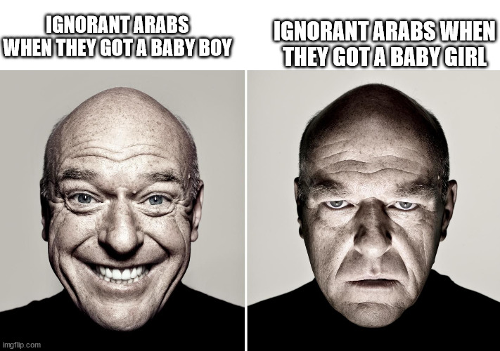 Imagine burying innocent and weak babies to 6 feet under? | IGNORANT ARABS WHEN THEY GOT A BABY GIRL; IGNORANT ARABS WHEN THEY GOT A BABY BOY | image tagged in good and bad meme | made w/ Imgflip meme maker