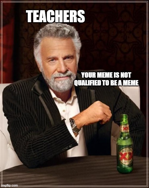 memer be like | TEACHERS; YOUR MEME IS NOT QUALIFIED TO BE A MEME | image tagged in memes,the most interesting man in the world | made w/ Imgflip meme maker