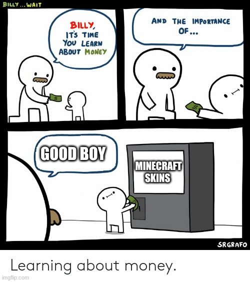 Billy Learning About Money | GOOD BOY; MINECRAFT SKINS | image tagged in billy learning about money | made w/ Imgflip meme maker