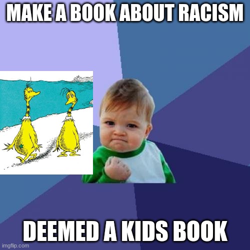 Success Kid Meme | MAKE A BOOK ABOUT RACISM; DEEMED A KIDS BOOK | image tagged in memes,success kid | made w/ Imgflip meme maker