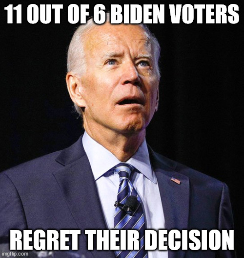 Regret | 11 OUT OF 6 BIDEN VOTERS; REGRET THEIR DECISION | image tagged in joe biden | made w/ Imgflip meme maker
