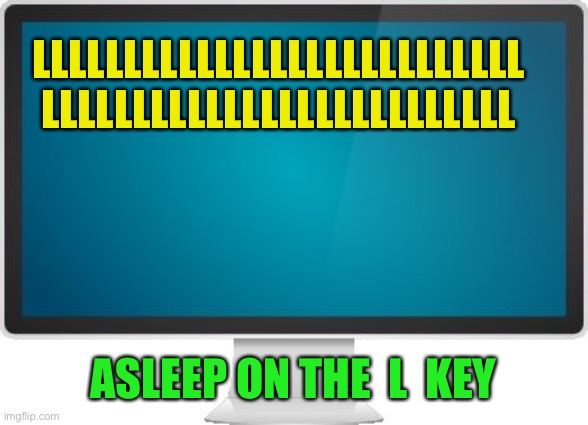 Computer screen | LLLLLLLLLLLLLLLLLLLLLLLLLLL
LLLLLLLLLLLLLLLLLLLLLLLLLL ASLEEP ON THE  L  KEY | image tagged in computer screen | made w/ Imgflip meme maker