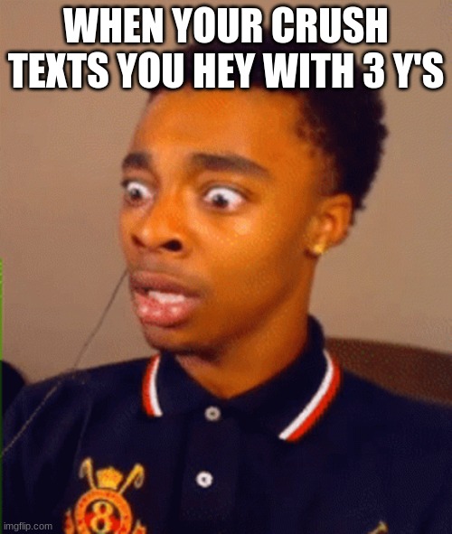 Flightreacts Suprised | WHEN YOUR CRUSH TEXTS YOU HEY WITH 3 Y'S | image tagged in flightreacts suprised | made w/ Imgflip meme maker