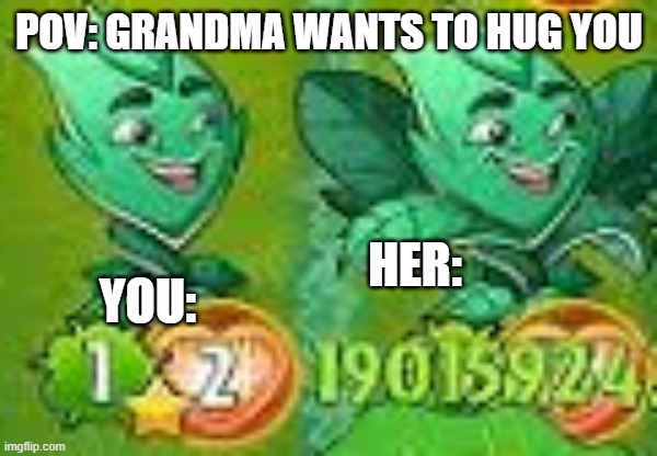 E | POV: GRANDMA WANTS TO HUG YOU; HER:; YOU: | made w/ Imgflip meme maker