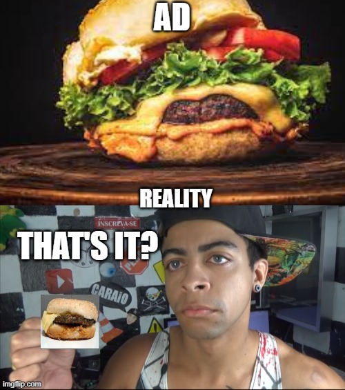 huh | AD; REALITY; THAT'S IT? | image tagged in hamburger,zoio | made w/ Imgflip meme maker