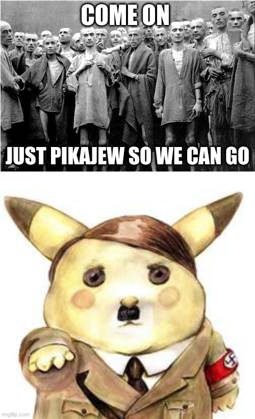 COME ON; JUST PIKAJEW SO WE CAN GO | image tagged in holocaust | made w/ Imgflip meme maker