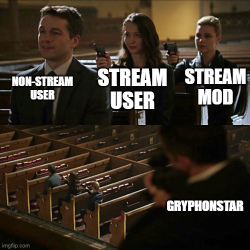 Assassination chain | NON-STREAM USER; STREAM MOD; STREAM USER; GRYPHONSTAR | image tagged in assassination chain | made w/ Imgflip meme maker