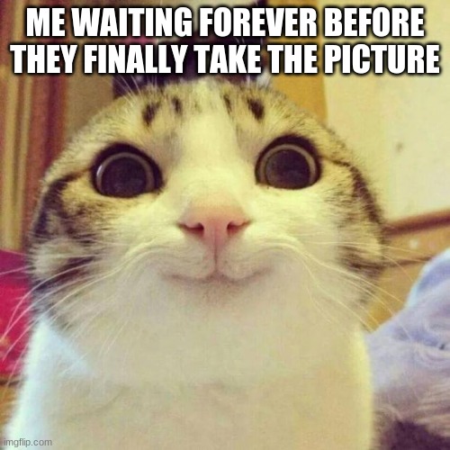 Smiling Cat Meme | ME WAITING FOREVER BEFORE THEY FINALLY TAKE THE PICTURE | image tagged in memes,smiling cat | made w/ Imgflip meme maker