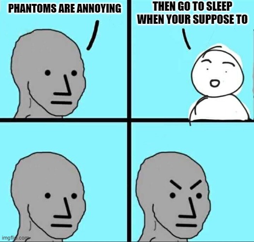 You have 3 days bruh | THEN GO TO SLEEP WHEN YOUR SUPPOSE TO; PHANTOMS ARE ANNOYING | image tagged in npc meme | made w/ Imgflip meme maker