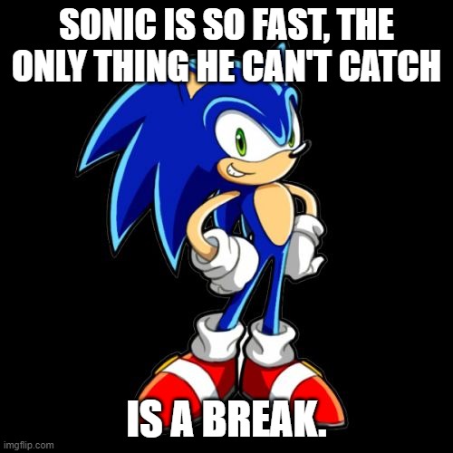 It do be true tho | SONIC IS SO FAST, THE ONLY THING HE CAN'T CATCH; IS A BREAK. | image tagged in memes,you're too slow sonic | made w/ Imgflip meme maker