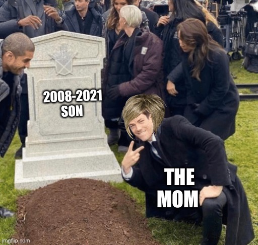 Grant Gustin over grave | 2008-2021 SON THE MOM | image tagged in grant gustin over grave | made w/ Imgflip meme maker