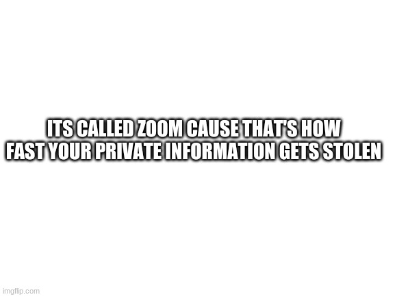 facts? | ITS CALLED ZOOM CAUSE THAT'S HOW FAST YOUR PRIVATE INFORMATION GETS STOLEN | image tagged in blank white template | made w/ Imgflip meme maker