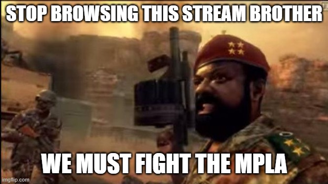 COME FIGHT WITH US BROTHER | STOP BROWSING THIS STREAM BROTHER; WE MUST FIGHT THE MPLA | made w/ Imgflip meme maker