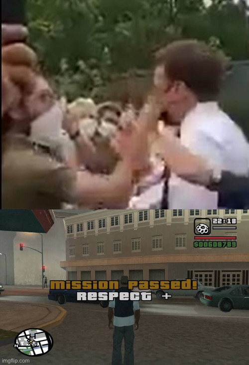 France president slap | image tagged in gta mission passed respect | made w/ Imgflip meme maker