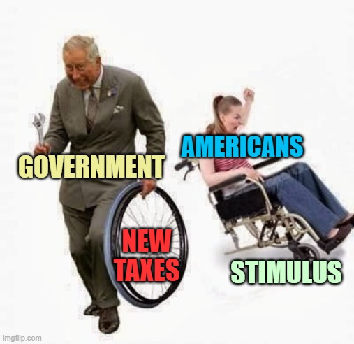 Did you think they'd let you keep it? | AMERICANS; GOVERNMENT; NEW TAXES; STIMULUS | image tagged in wheel steal,government corruption,taxes,stimulus,scumbag government | made w/ Imgflip meme maker