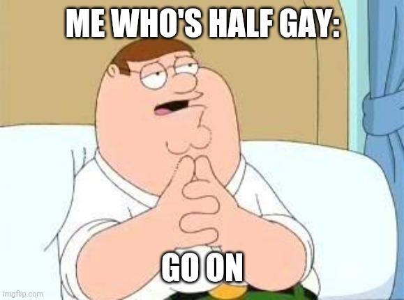 peter griffin go on | ME WHO'S HALF GAY: GO ON | image tagged in peter griffin go on | made w/ Imgflip meme maker