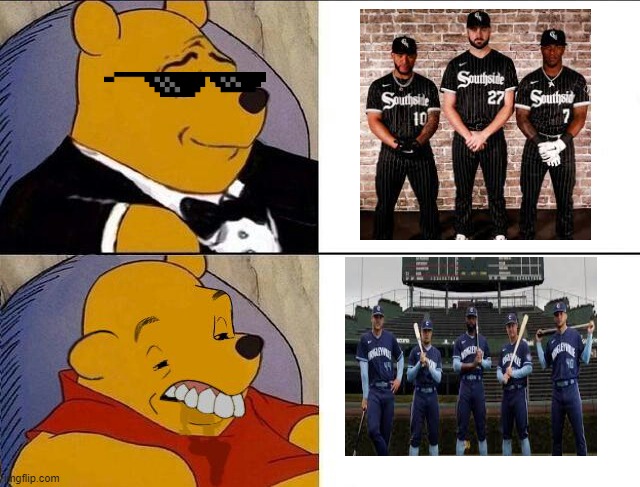 Tuxedo Winnie the Pooh grossed reverse | image tagged in tuxedo winnie the pooh grossed reverse,whitesox | made w/ Imgflip meme maker