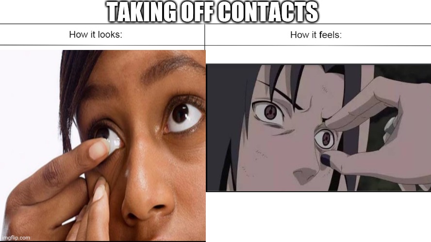 I'm not wronge | TAKING OFF CONTACTS | image tagged in itachi | made w/ Imgflip meme maker