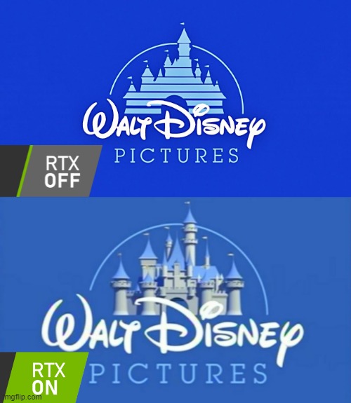 LADIES AND GENTLEMEN: THE OPPOSITE OF THE OVERSIMPLIFIED LOGO | image tagged in walt disney logo,rtx on and off,rtx,on,off | made w/ Imgflip meme maker
