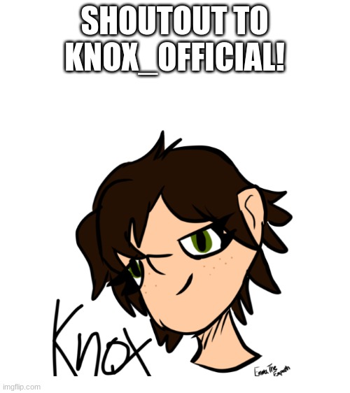 Go follow him- he's cool B) | SHOUTOUT TO KNOX_OFFICIAL! | image tagged in blank white template,art,smile | made w/ Imgflip meme maker