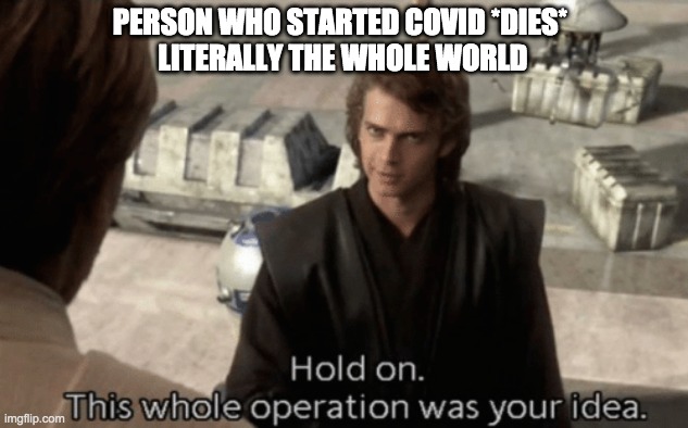Star Wars Covid | PERSON WHO STARTED COVID *DIES* 
LITERALLY THE WHOLE WORLD | image tagged in star wars,covid19,funny memes | made w/ Imgflip meme maker