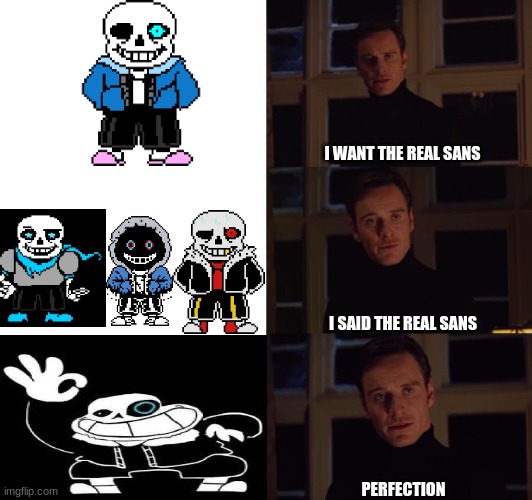perfection | I WANT THE REAL SANS; I SAID THE REAL SANS; PERFECTION | image tagged in perfection | made w/ Imgflip meme maker