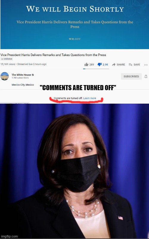Let's open a dialog | "COMMENTS ARE TURNED OFF" | image tagged in kamala harris,democrats,dividing | made w/ Imgflip meme maker