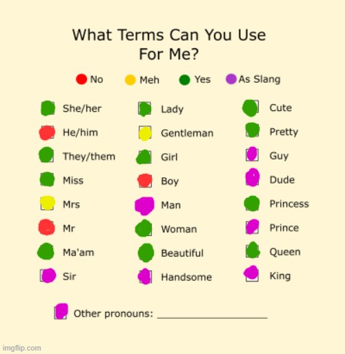 Everyone's doing this so I will too lol | image tagged in pronouns sheet | made w/ Imgflip meme maker