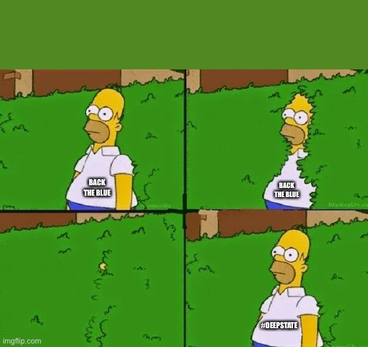 HOMER BUSH | BACK THE BLUE BACK THE BLUE #DEEPSTATE | image tagged in homer bush | made w/ Imgflip meme maker
