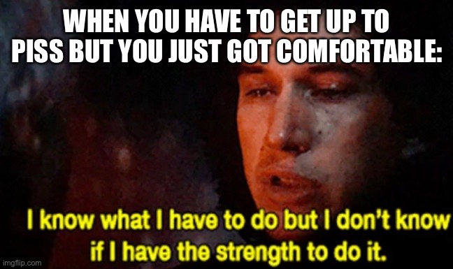 I know what I have to do but I don’t know if I have the strength | WHEN YOU HAVE TO GET UP TO PISS BUT YOU JUST GOT COMFORTABLE: | image tagged in i know what i have to do but i don t know if i have the strength | made w/ Imgflip meme maker