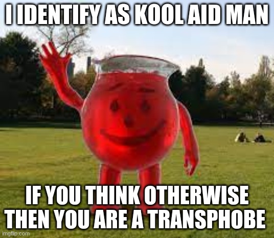OOOOH YEEAAAH | I IDENTIFY AS KOOL AID MAN; IF YOU THINK OTHERWISE THEN YOU ARE A TRANSPHOBE | image tagged in the truth is out there | made w/ Imgflip meme maker
