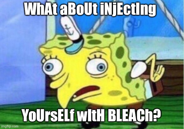 Mocking Spongebob Meme | WhAt aBoUt iNjEctIng YoUrsELf wItH BLEACh? | image tagged in memes,mocking spongebob | made w/ Imgflip meme maker