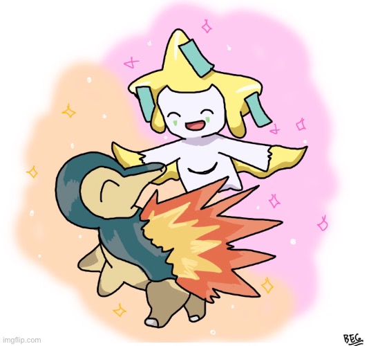 Cyndaquil and Jirachi together :D | image tagged in pokemon,drawing | made w/ Imgflip meme maker