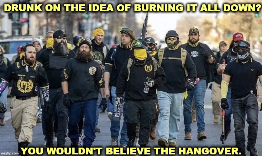 There'll be plenty of time in the klink to sleep it off. The FBI wants your a$$. | DRUNK ON THE IDEA OF BURNING IT ALL DOWN? YOU WOULDN'T BELIEVE THE HANGOVER. | image tagged in trump capitol rioters,anarchism,destroy,fools,fbi | made w/ Imgflip meme maker
