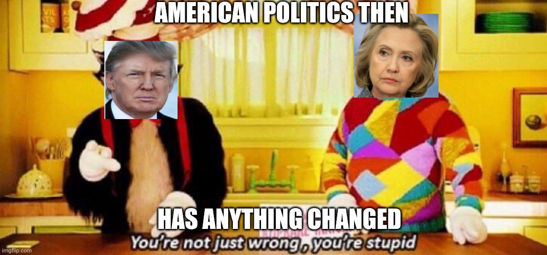 American Politics Now | AMERICAN POLITICS THEN; HAS ANYTHING CHANGED | image tagged in you're not just wrong you're stupid | made w/ Imgflip meme maker