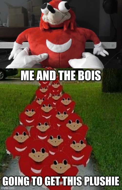 eyeyeyeye | ME AND THE BOIS; GOING TO GET THIS PLUSHIE | image tagged in ugandan knuckles army | made w/ Imgflip meme maker