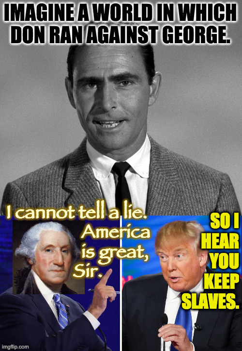 I bet he wasn't really born in Virginia. | image tagged in memes,george washington,trump,slavery,america the great,rod serling | made w/ Imgflip meme maker
