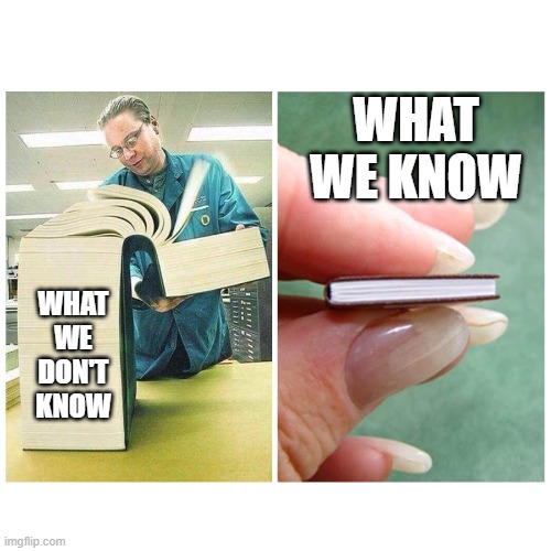 Big book vs Little Book | WHAT WE KNOW WHAT WE DON'T KNOW | image tagged in big book vs little book | made w/ Imgflip meme maker
