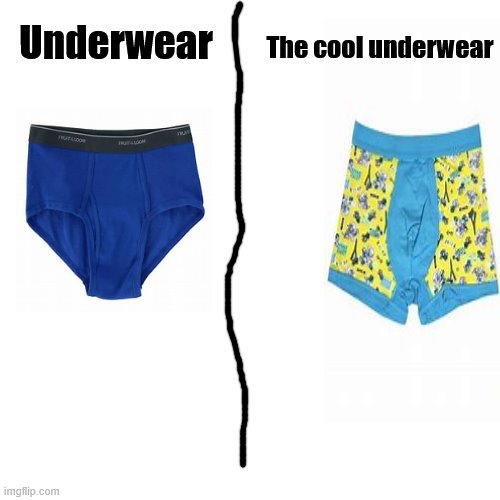 A meme of your childhood | Underwear; The cool underwear | image tagged in blank square | made w/ Imgflip meme maker