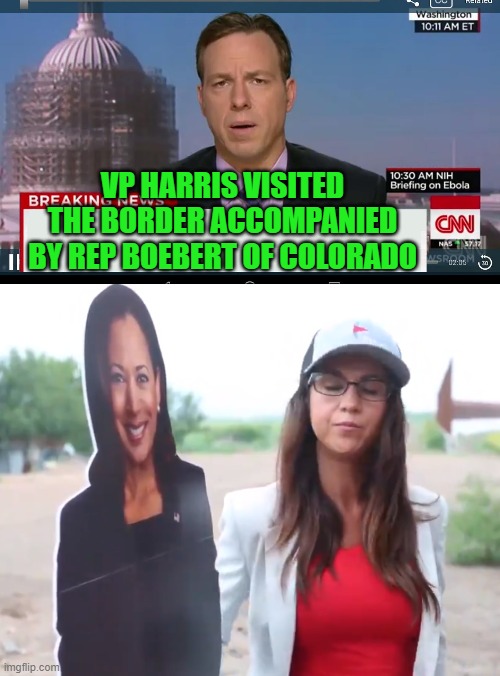 I call it the CNN spin. | VP HARRIS VISITED THE BORDER ACCOMPANIED BY REP BOEBERT OF COLORADO | image tagged in cnn breaking news template | made w/ Imgflip meme maker