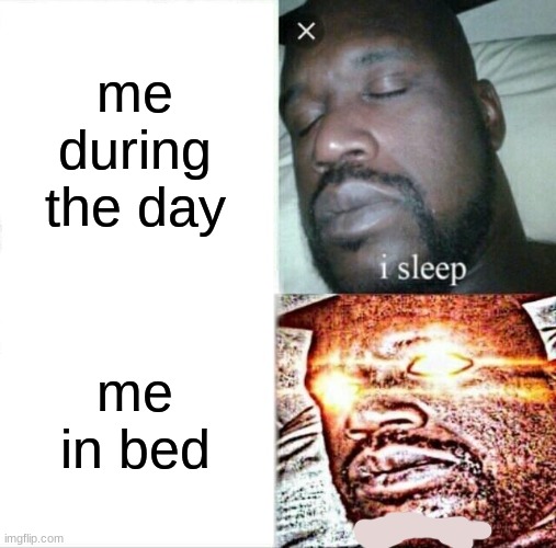 this is me | me during the day; me in bed | image tagged in memes,sleeping shaq | made w/ Imgflip meme maker