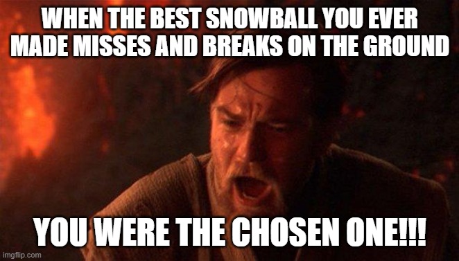 My snowball(;´༎ຶД༎ຶ`) | WHEN THE BEST SNOWBALL YOU EVER MADE MISSES AND BREAKS ON THE GROUND; YOU WERE THE CHOSEN ONE!!! | image tagged in memes,you were the chosen one star wars | made w/ Imgflip meme maker