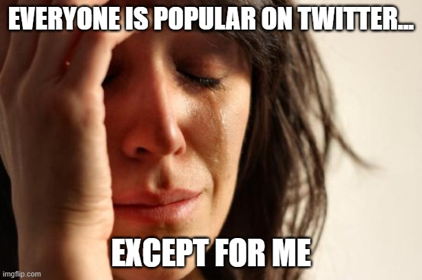 If you could follow my twitter my twitter name is M3M3_M@K3R. Link in comments | EVERYONE IS POPULAR ON TWITTER... EXCEPT FOR ME | image tagged in memes,first world problems | made w/ Imgflip meme maker