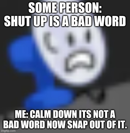 This Is Why 5 Year Olds Don't Get Those Big Words | SOME PERSON: SHUT UP IS A BAD WORD; ME: CALM DOWN ITS NOT A BAD WORD NOW SNAP OUT OF IT. | image tagged in fanny | made w/ Imgflip meme maker