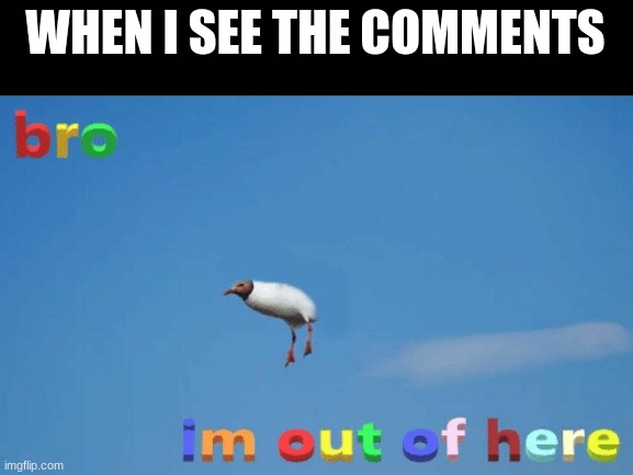 bro im out of here | WHEN I SEE THE COMMENTS | image tagged in bro im out of here | made w/ Imgflip meme maker