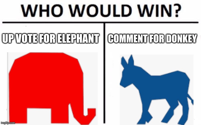 Who Would Win? | UP VOTE FOR ELEPHANT; COMMENT FOR DONKEY | image tagged in memes,who would win | made w/ Imgflip meme maker