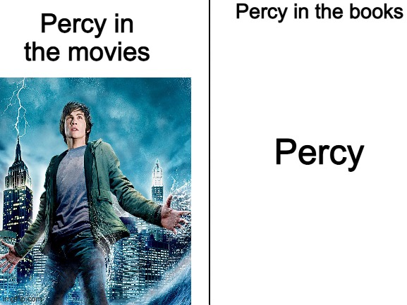 Books vs Movies | Percy in the books; Percy in the movies; Percy | image tagged in memes | made w/ Imgflip meme maker