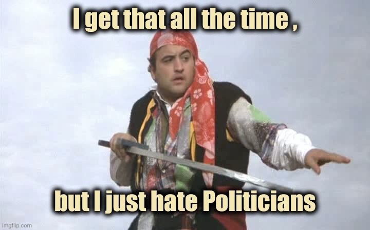 Pirate Belushi | I get that all the time , but I just hate Politicians | image tagged in pirate belushi | made w/ Imgflip meme maker