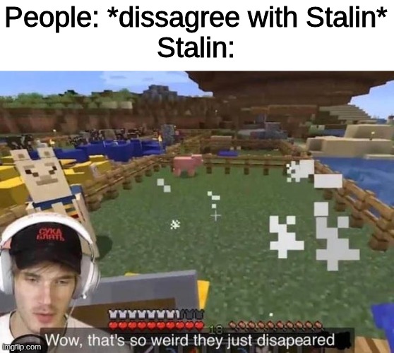 listen to him | People: *dissagree with Stalin*
Stalin: | image tagged in they just disappeared | made w/ Imgflip meme maker